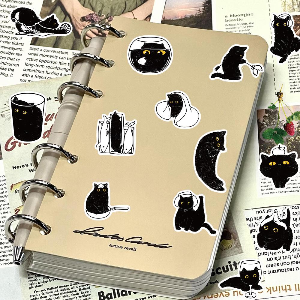 50 Pieces of Black Cat Doodle Stickers for Skateboard Helmet Handbook Decoration Materials for Decoration