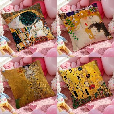 Gustav Klimt Oil Painting Cushion Cover Pattern Printed Pillowcase for Living Room Sofa Cushion Cover & Bedroom Decor
