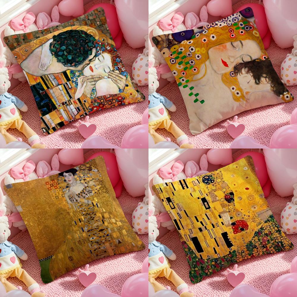 Gustav Klimt Oil Painting Cushion Cover Pattern Printed Pillowcase for Living Room Sofa Cushion Cover & Bedroom Decor