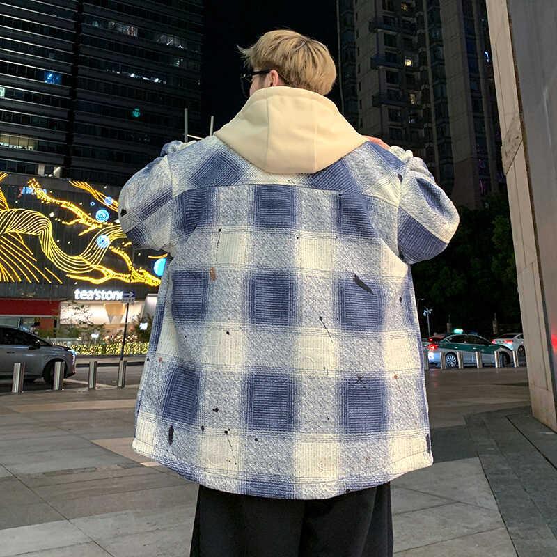 Men's Hooded Plaid Cotton Jacket - Spring/Autumn/Winter Workwear for Youth Students