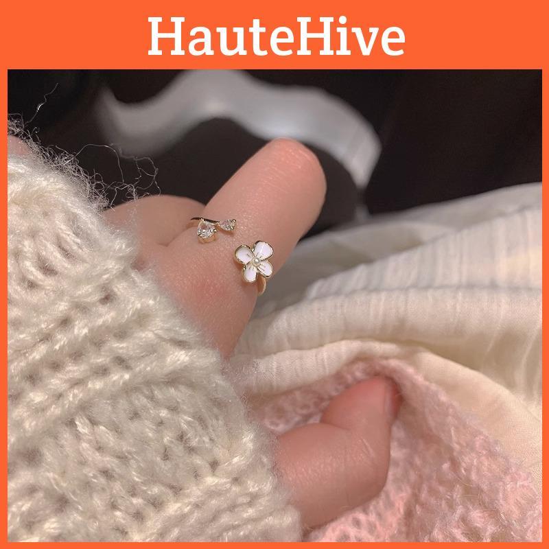 Sweet Floral Copper Ring Adjustable Open Design For Women 2023 Trendy Aesthetic