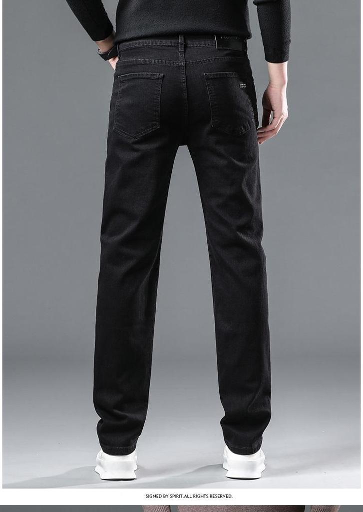 Men's Black Stretch Business Jeans – Autumn/Winter, Thick Style, Sizes 28-40, Available in Two Colors