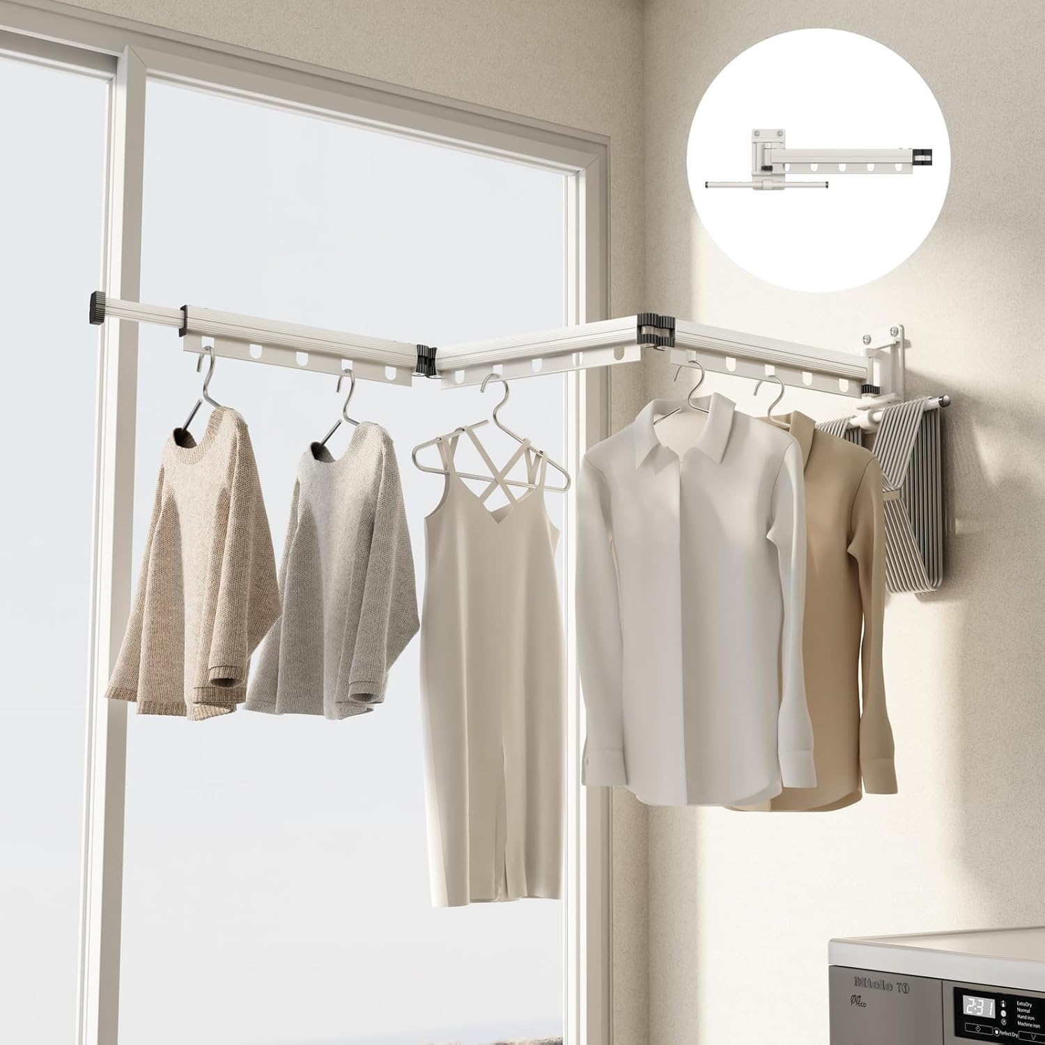 

Складная настенная сушилка, выдвижная, экономящая место, с дополнительной перекладиной