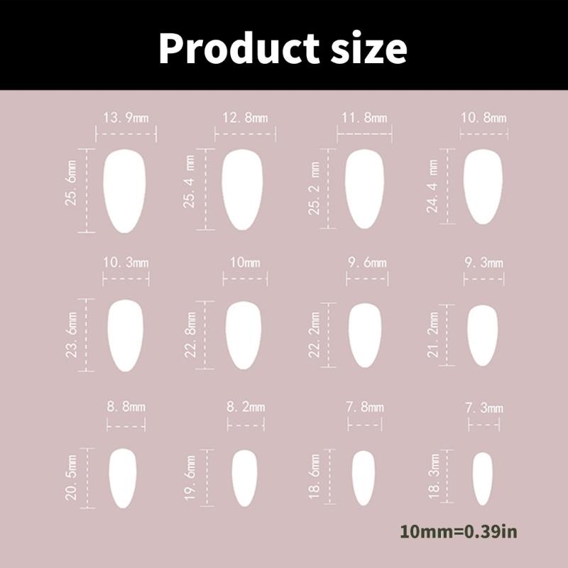 Almond Press On Nail Fake Nail Glossy Acrylic Artificial Nail Stick On Nail for Womens 24Pcs 12Sizes Glues On Nail