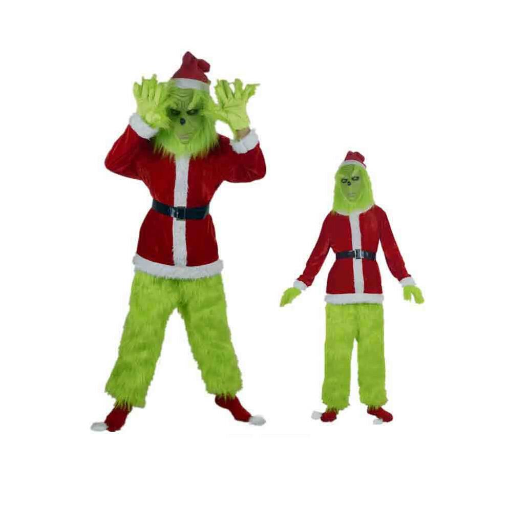 (Child-130cm) Grinch Costume Halloween Christmas Santa Cosplay Scary Green Hair Monster