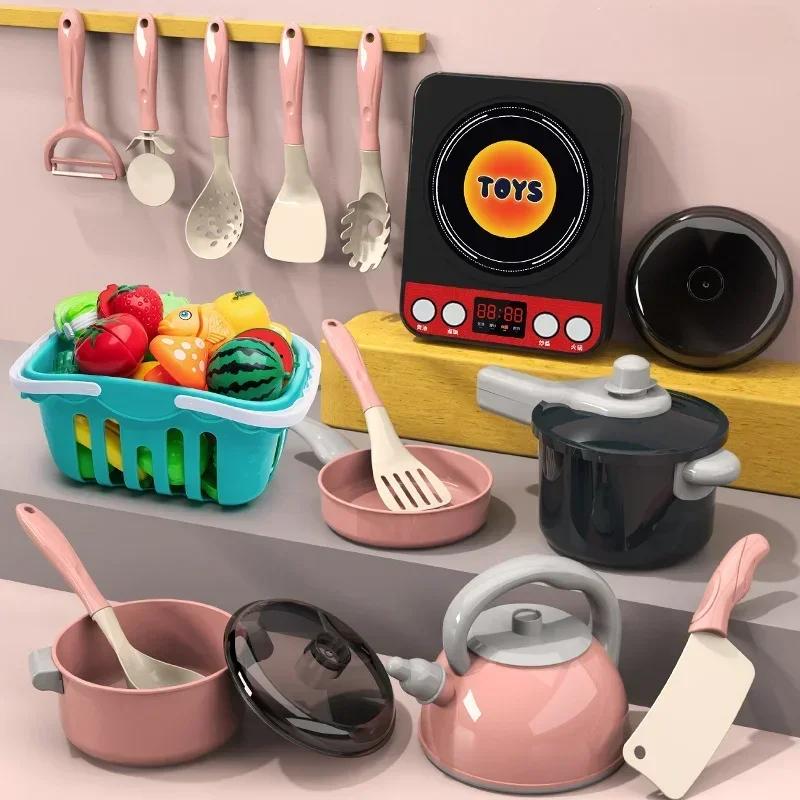28 PCS Kids Kitchen Toys Set Play Kitchen Accessories Kit with Play Pots Pretend Food Cooking Toy Toddler Girls Boy Gift
