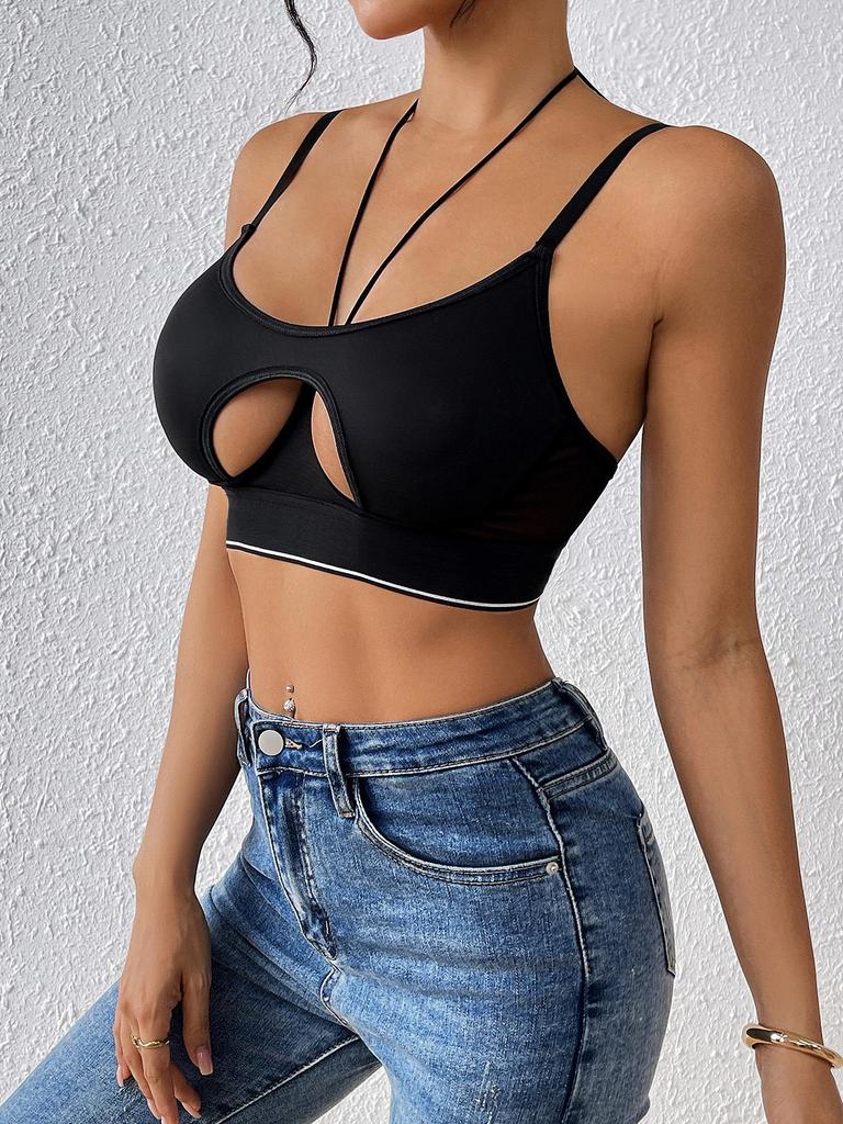 New European & American Halter Sling Hollow Out Sexy Crop Top for Women