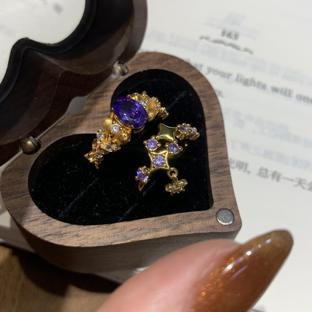 "Gypsy" Korean Bauhinia Ring For Women'S Niche High-End Sense Slightly Inlaid With Purple Zirconium Index Finger Open Ring