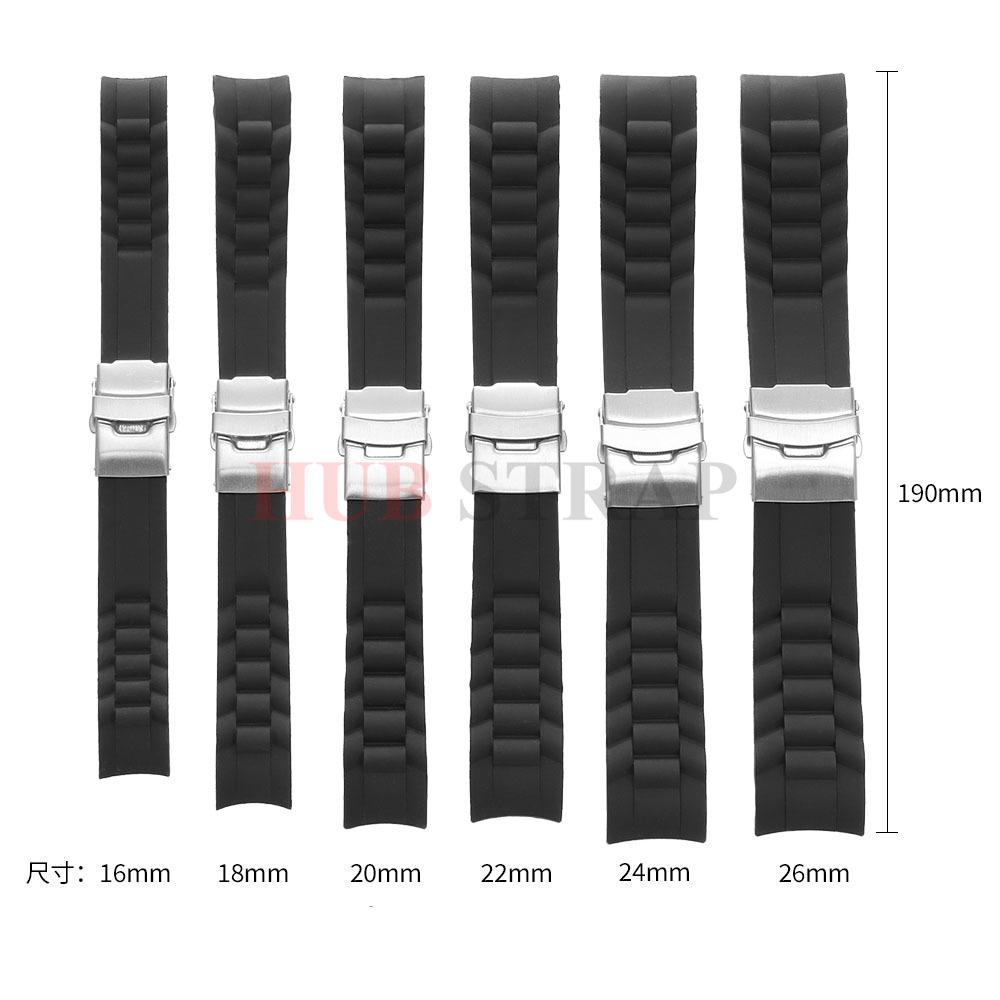 Silikonový řemínek na hodinky se zakřiveným koncem 18 mm 20 mm 22 mm 24 mm 26 mm, skládací přezka, sportovní náramek pro muže a ženy, náhradní náramky