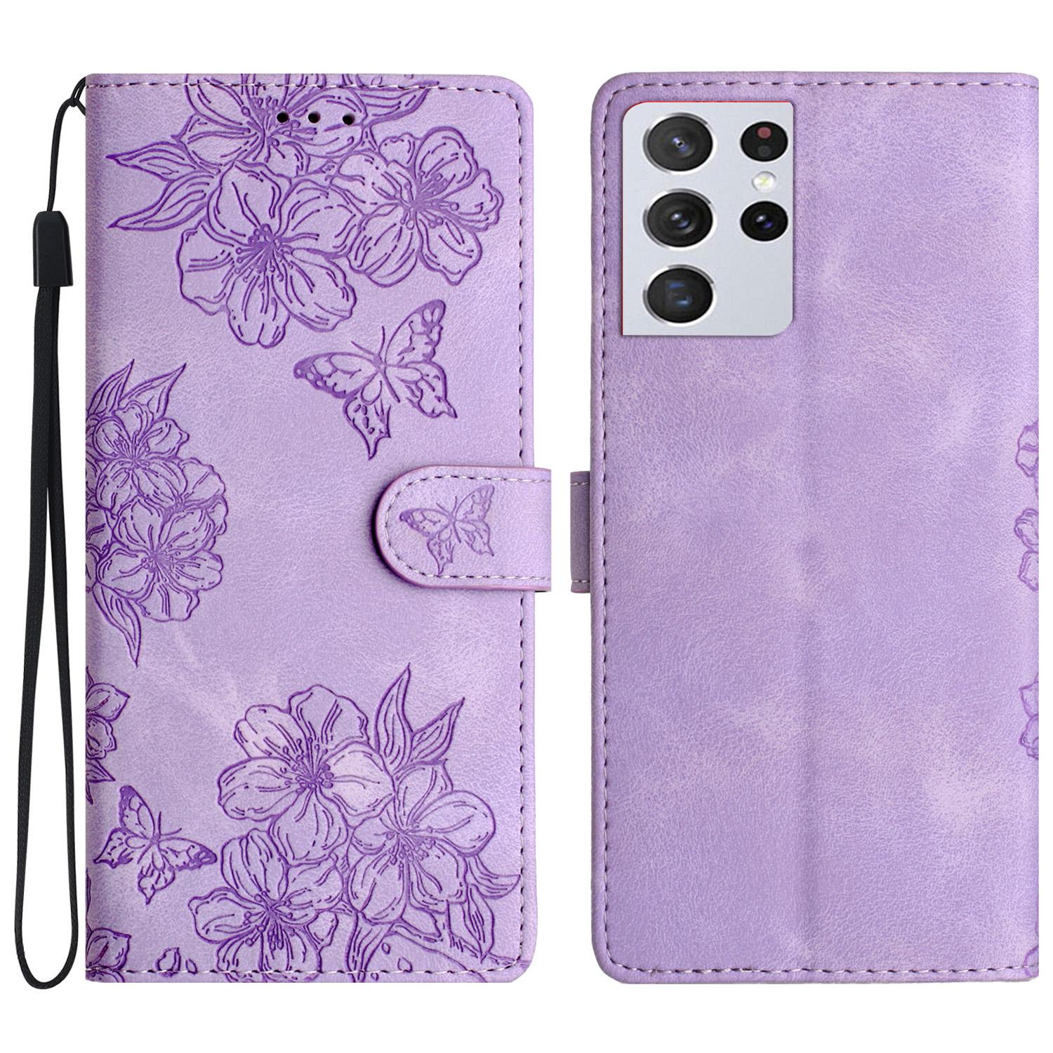 

For Samsung Galaxy S21 Ultra 5G Wholesale Phone Shell PU Leather Imprinted Pattern Wallet Phone Cover Purple