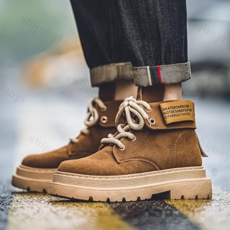 Fashion Retro Style High Top Men's Casual Thick Soled Short Boots 2025 Autumn New Fashion Trend Versatile Comfortable Chunky Ankle Boots