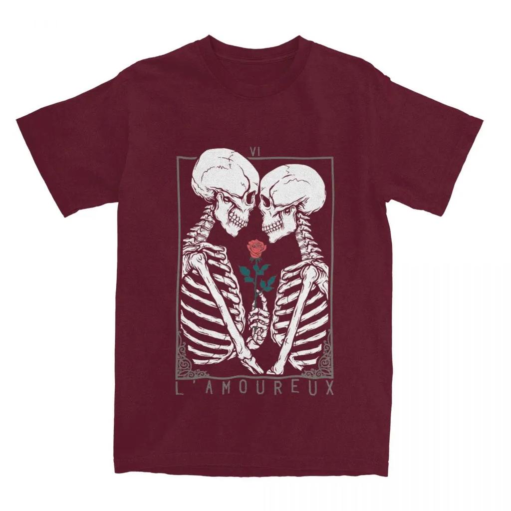 Skull VI The Lovers Tarot Card Apparel Shirts Men Women Skeleton Couple Kiss Funny  Unique Tee Shirts