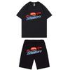 2024 Summer Unisex Tiger Print T-shirt & Shorts Set - Casual Red/Black Cotton Couple Wear