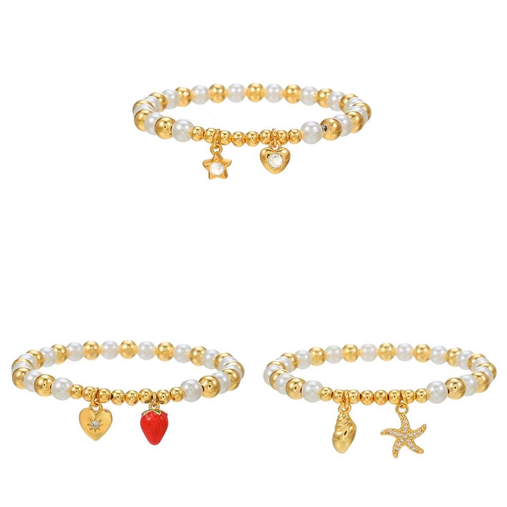 Fashion Pearl And Copper Fruit Charm Bracelet For Women And Men With Heart And Cross Pendants