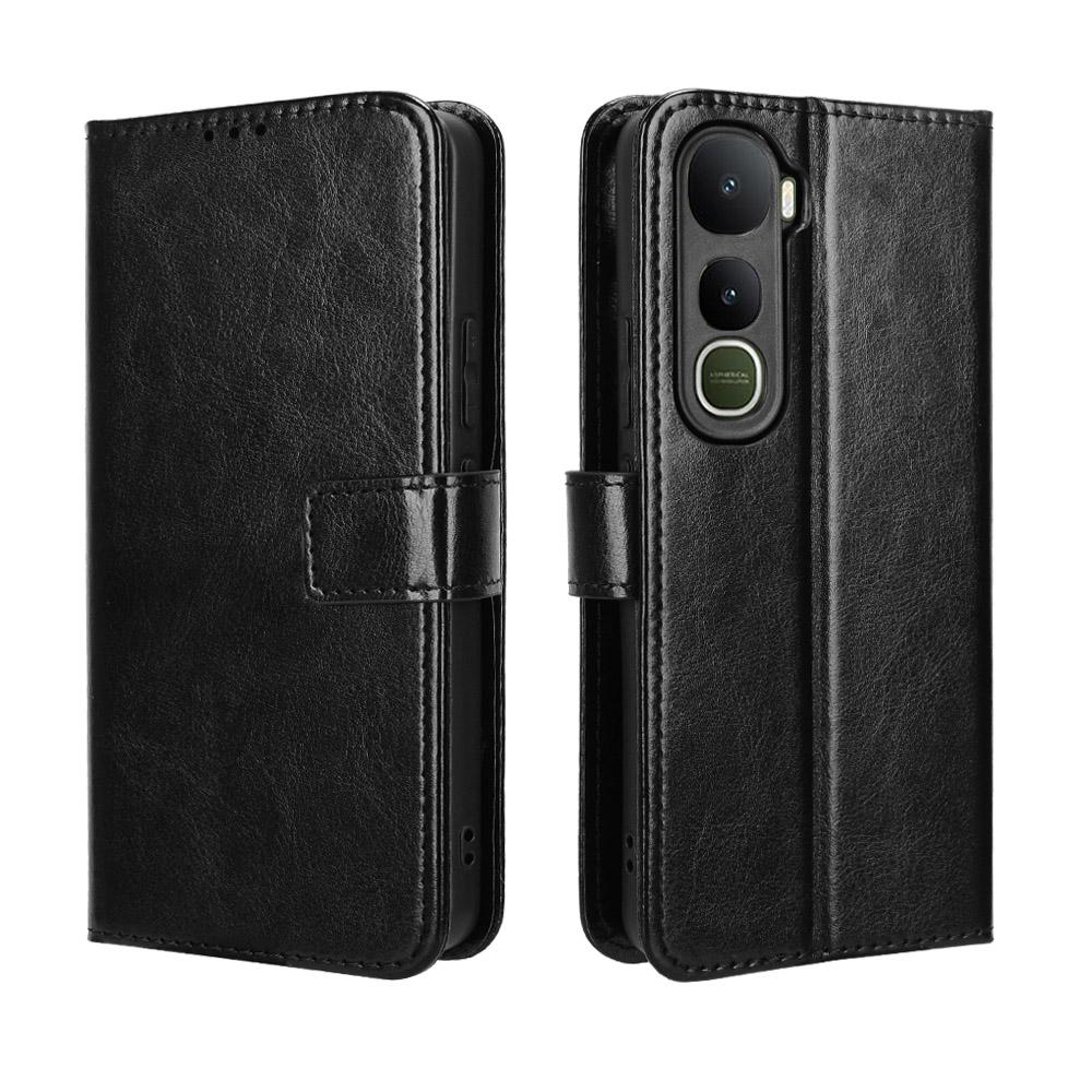For Vivo Y400 5G/vivo Y400 4G PU Leather Case with Strap Crazy Horse Texture Phone Wallet Cover