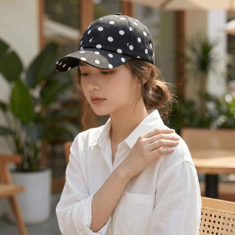 Soft Brim Polka Dot Baseball Cap Polyester Sun Hat Japanese Peaked Hat  Women