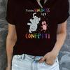1pc Women'S Casual Crew Neck T-Shirt with Colorful Elephant and Pig Print, Knit Fabric with Medium Stretch, All-Season Fashion T