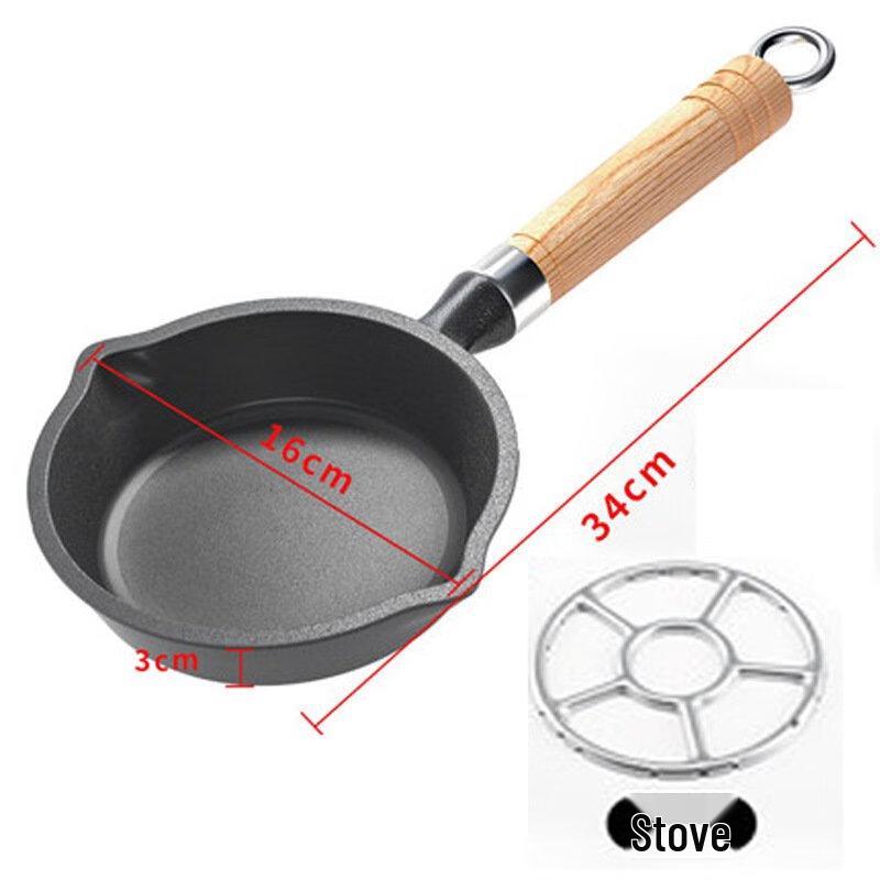 ZISIZ Wooden Handle Cast Iron Frying Pan 15CM with Rings