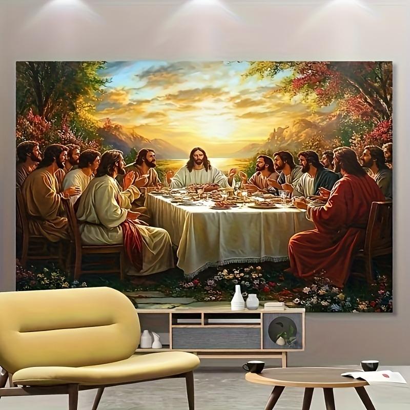 L'Ultima Cena di Gesù e dei Suoi Discepoli Tramonto Vista Lago Cristiana Murale Perfetto Riunione di Famiglia Decorazione Parete Camera da Letto