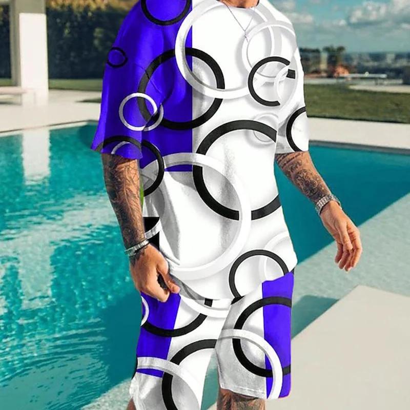 Men's 3D Printed Casual Sports Fashion Set, Breathable and Refreshing Running and Fitness Shorts, Oversized Y2K Style Street Wear, Summer