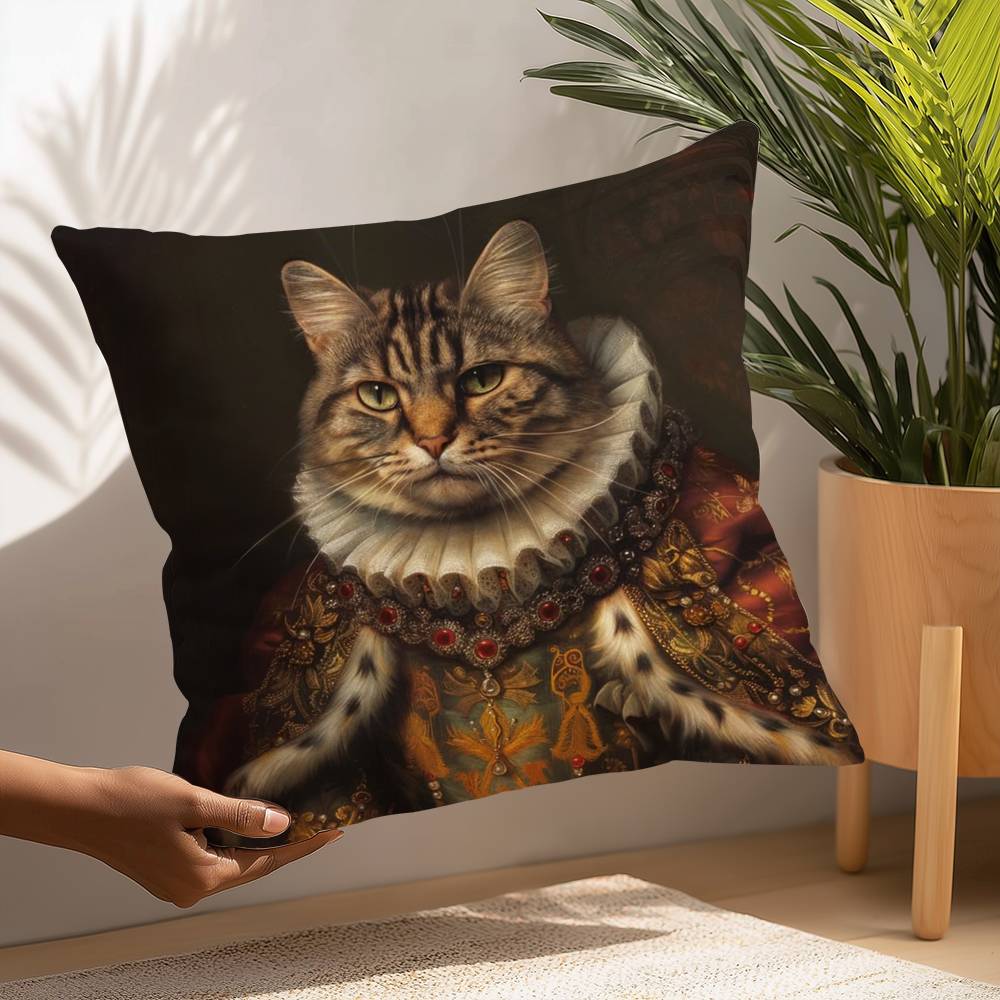 Renaissance Royal Cat Funny Pillow Case Plush Fabric Soft  Pillowcase Double Sided Print Cushion Cover Household Gifts