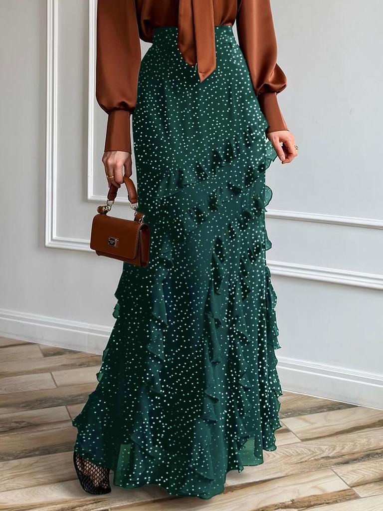 Di Yun Women's European & American Polka Dot Lace Long Skirt - Casual Holiday Fashion for Autumn/Winter 2025