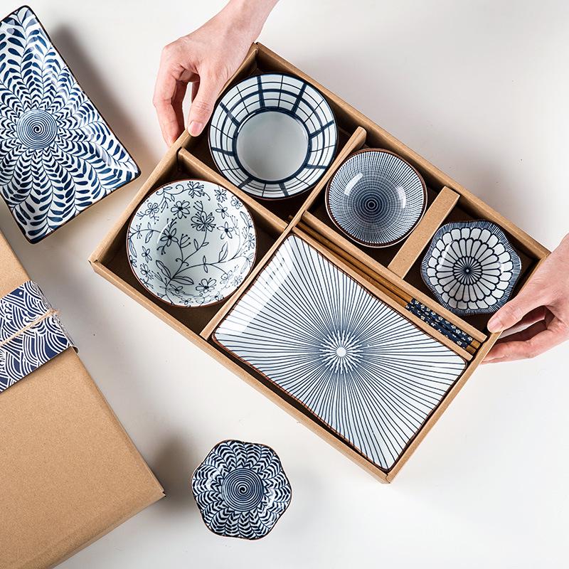 Porcelain Bowl & Plate Set - Blue & White Gift Set for Home, Creative Company Opening, Souvenir