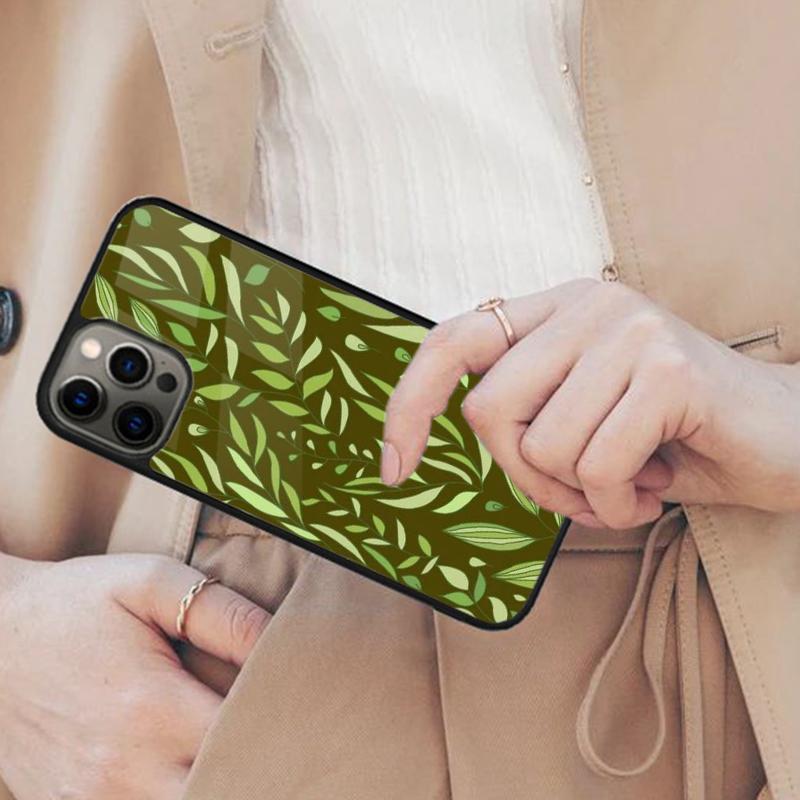Leafy Green Pattern Cute Magnetic Phone Case For APPLE iPhone 17 Air 16 14 13 12 Pro Max 15 Plus Wireless Charge MagSafe Cover
