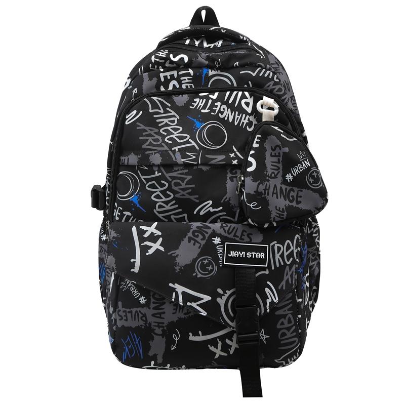 Graffiti-Print Herren Rucksack mit großem Fassungsvermögen Damen Leichter Schulrucksack aus Nylon für Studenten mit Münzbörse