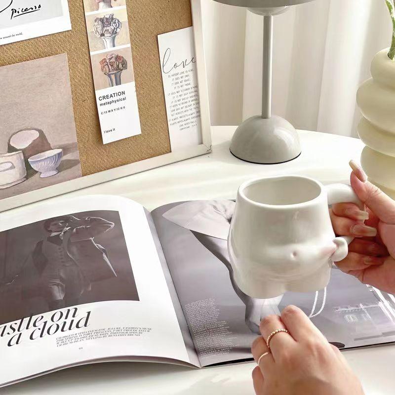 Squeeze Belly Cup Water Cup Ceramic Mug Girl High-value INS Design Sense Niche Large-capacity Cute
