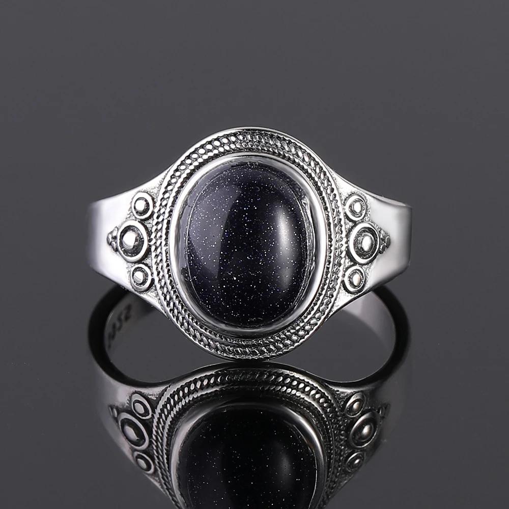 S Srebrny Pierścionek dla Kobiet Owalny Okrągły Kształt Kropli Wody Naturalny Błękitny Piaskowiec Pierścionek Prezent Kształt Słońca Retro Luksusowy Delikatny