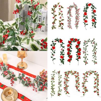 Multicolor Christmas Decorative Garland Red Berries Accessories Red Berries Leaves Ratten Photo Props Xmas Tree Ornaments