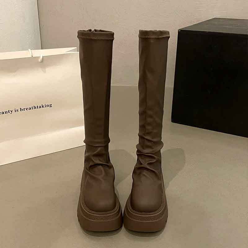 

Модные брендовые ботинки женские осень 2024 новые модные маленькие длинные сапоги высокие рыцарские сапоги коричневые тонкие сапоги 35