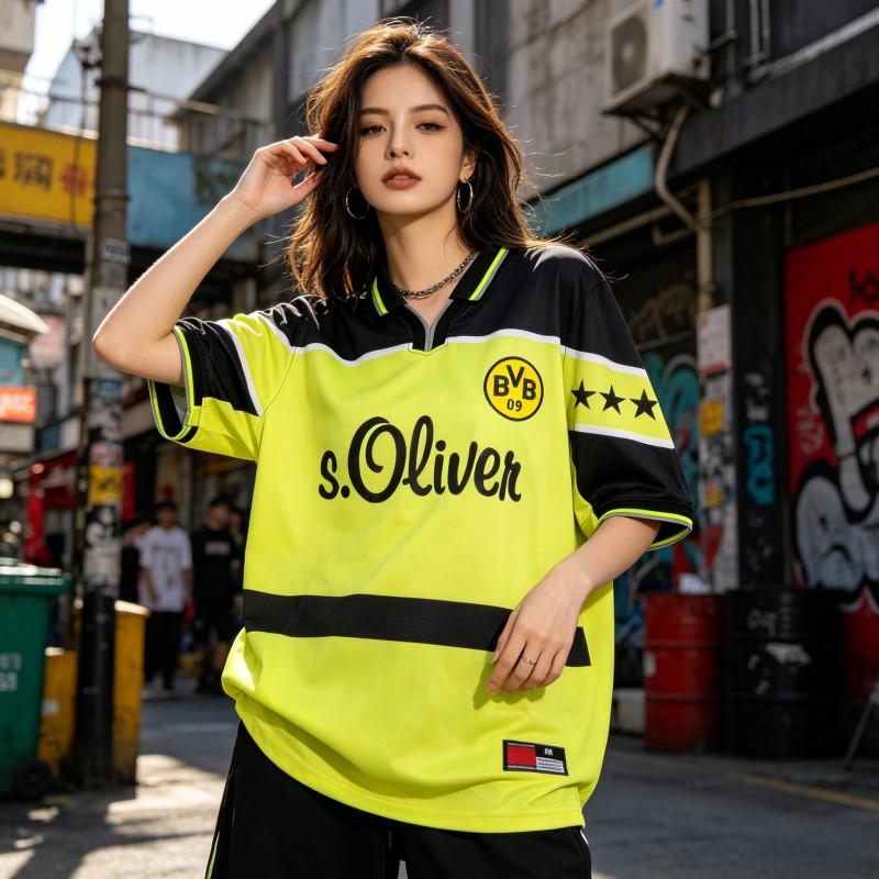 Maillot de Football Dortmund Rétro Manches Courtes Streetwear Décontracté Style Hip Hop Maillot de Fan Bundesliga