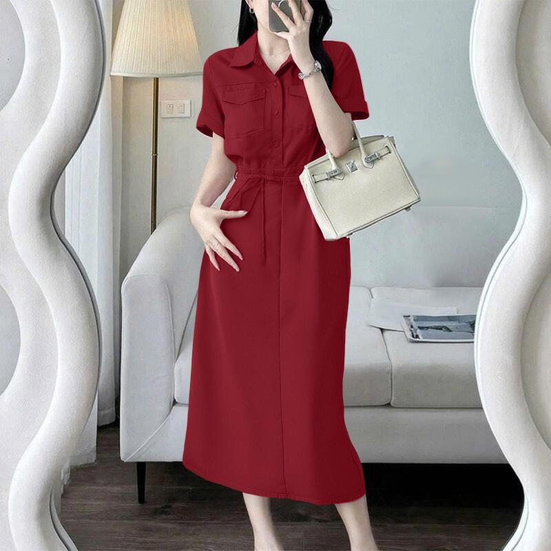 ZANZEA Women Casual Turn Down Collar Summer Short Sleeve Plain Dress