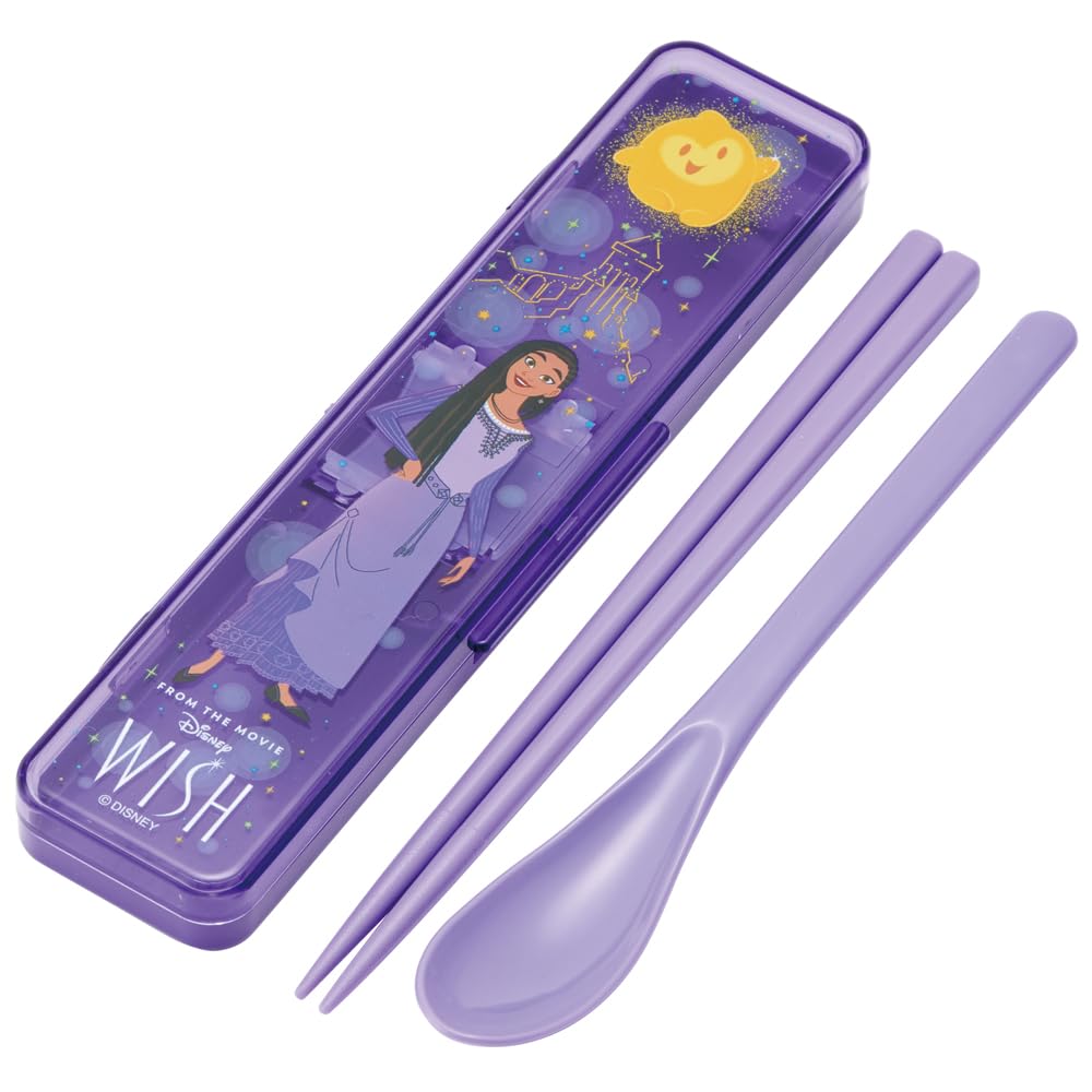 Skater Chopsticks and Spoon Combo Bento Adult Silent Silicone Made in Disney Wish Set, 18cm, Antibacterial, Box, Size, Cushion, Japan, CCS3SAAG-A