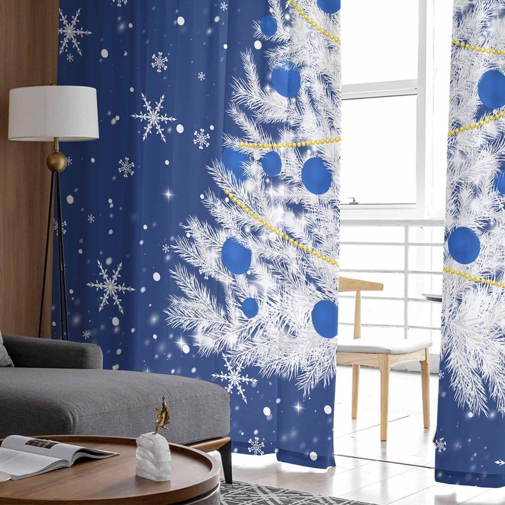 Christmas Winter Blue Trees Snowflakes Sheer Curtains Modern Gauze Curtain for Living Room Bedroom Voile Yarn Curtains