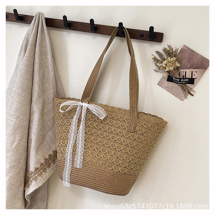 

2025 new popular straw bag fashion vacation beach bag large capacity tote bag handwoven bag shoulder bag хаки