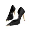 Scarpe Donna Stile Nazionale da Banchetto Tacchi Alti Tacco Sottile Bocca Bassa Laterali Vuote Raso Metallo Punta Appuntita Scarpe Singole