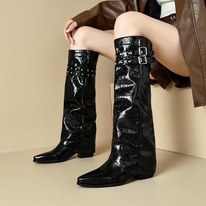 Women's Low-heeled Boots Autumn and Winter New European and American Thick-heeled Large-size Roman Medium Boots