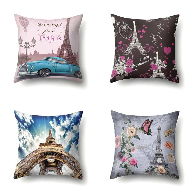 

Polyester Pillowcase Home Printed Pillowcase Retro Tower European Building Cushion Cover Car Cushion Cover No pillow core