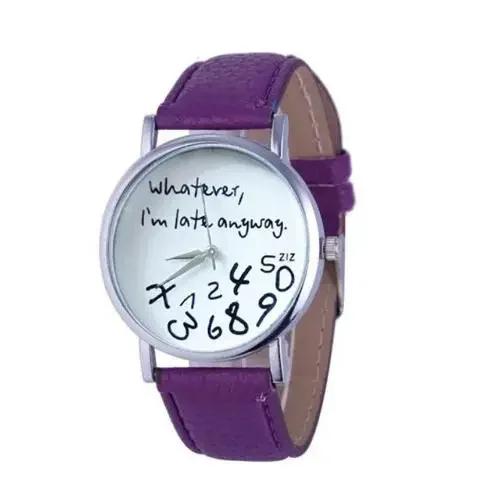 Women Whatever Im Late Anyway Letter Round Dial Faux Leather Strap Quartz Watch Fashion Letters Numbers Adjustable Women's Watch