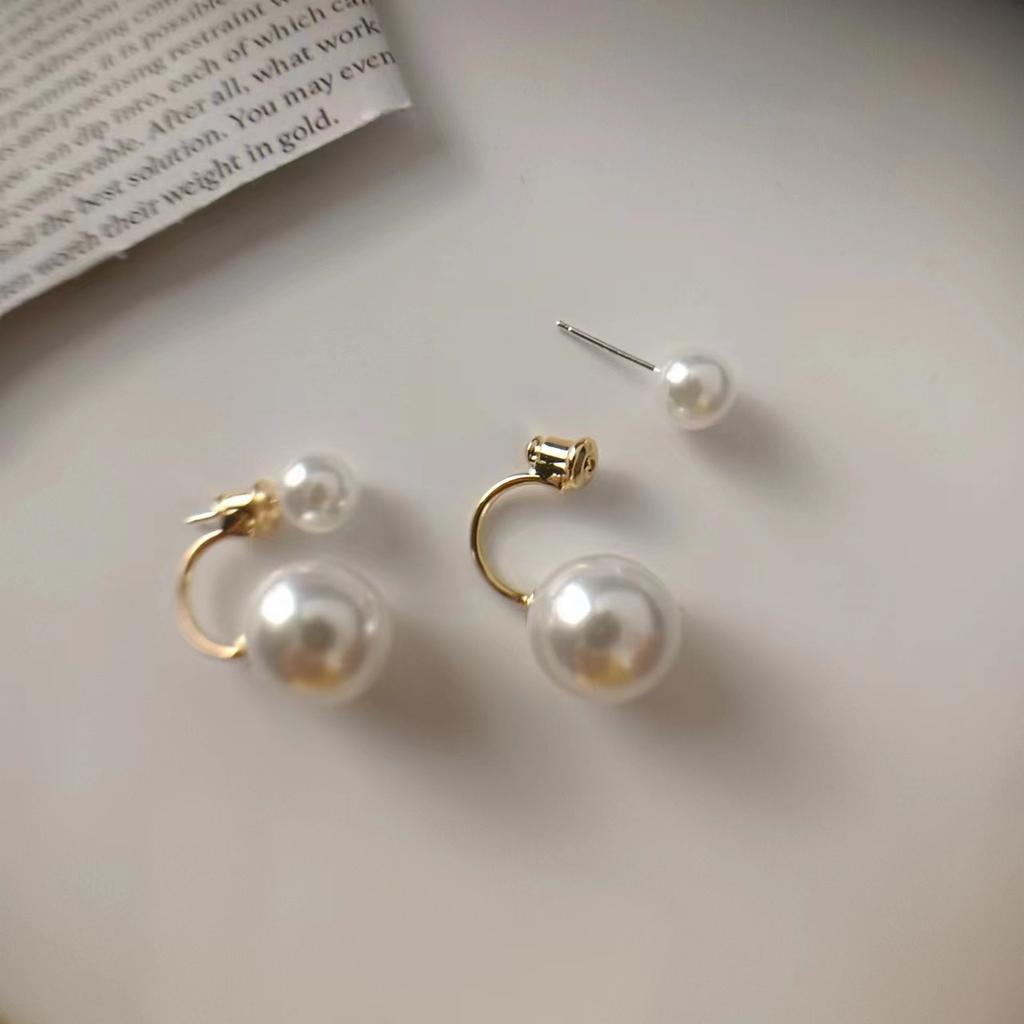 Korean White Imitation Pearls Two Bead Dangle Earrings Sweet Drop Earrings Fashion Women Jewelry Accessories Wholesale