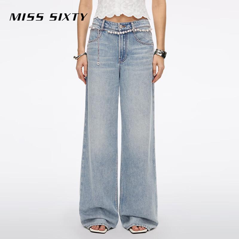 

MISS SIXTY Women s Acetate-Hemp Straight-Leg Jeans with Waist Chain 28