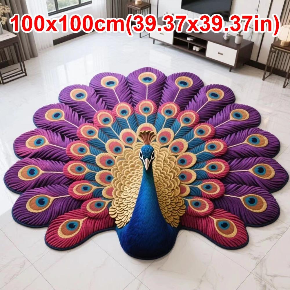 Soft Peacock Carpet Non-slip Bathroom Floor Mat Portable Blanket  for Living Room Tea Table Bedside
