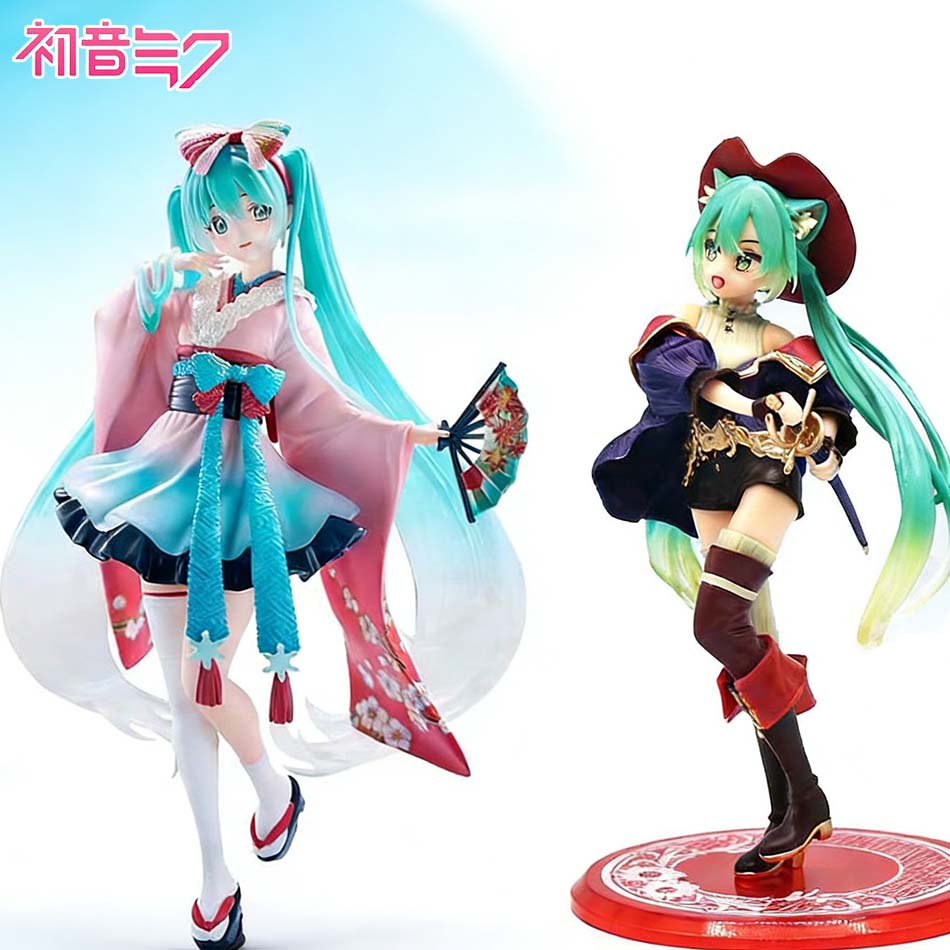 Nowa figurka akcji Hatsune Miku na biurko 20 cm Wersja z uszami kota i T-shirtem. Figurka Anime Kawaii Dziewczyna Model Zabawka - Uroczy Dekor wi di