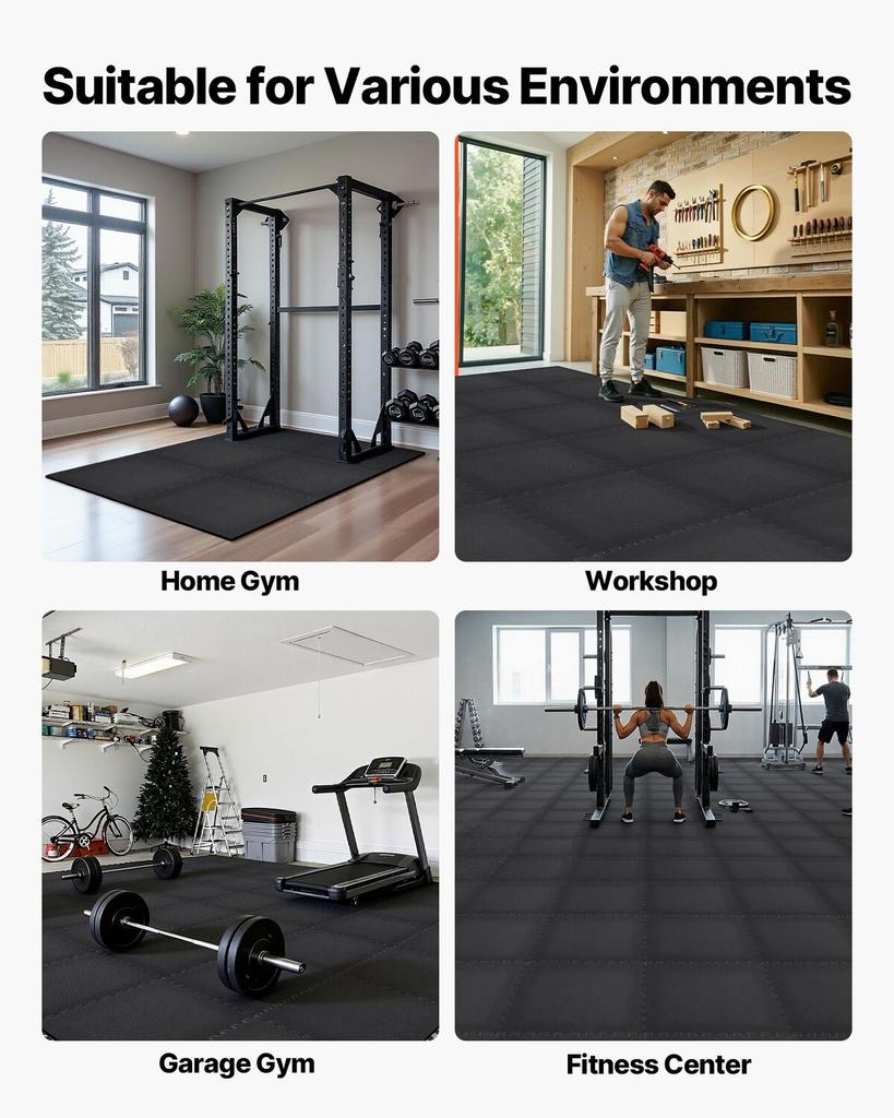 Puzzle Exercise Mat, 24 PCS Fitness Equipment Mats, 610 x 610 x 14 mm, High-Density EVA Foam Gym Mats Set, Interlocking Rubber Soft Tiles, Protective