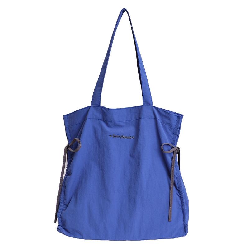 Solid Color Tote Bag with Side Drawstring Pockets Large Capacity Shopping Bag for Daily and Casual Use синий 1330₽
