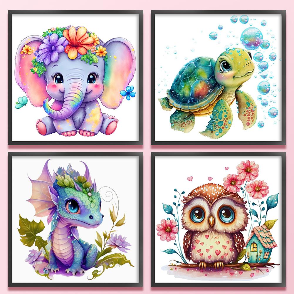 4pcs Full Embroidery Eco-cotton Thread 18CT Printed Animal Cross Stitch Artwork