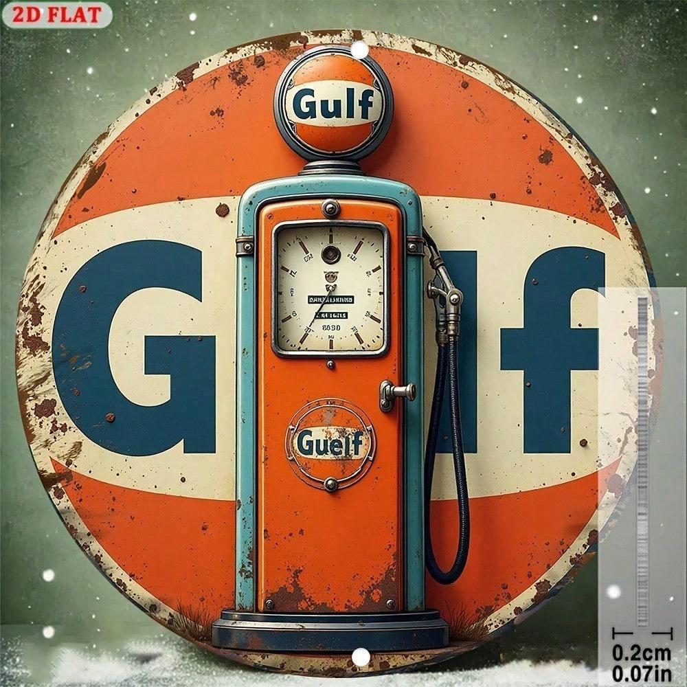 Planetjuice Wall Art Vintage Gulf Gas Pump Metal Sign Retro Wall Art Aluminum Decor